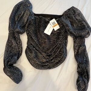 Line & Dot Olivia Long Sleeve Metallic Mesh Top Womens
